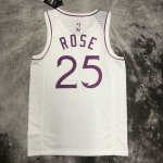 NBA 25 Rose Timberwolves 2018-19 Earned Maillot blanc imprimé